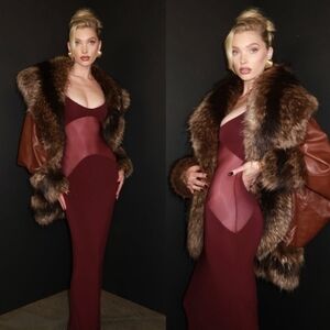 Helsa Sheer Knit Curve Maxi Dress Merlot- Medium